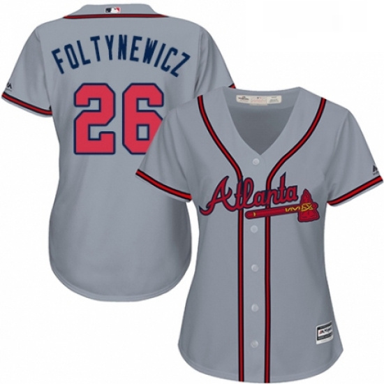 Womens Majestic Atlanta Braves 26 Mike Foltynewicz Replica Grey Road Cool Base MLB Jersey