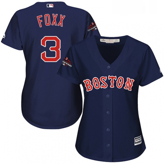 Womens Majestic Boston Red Sox 3 Jimmie Foxx Authentic Navy Blue Alternate Road 2018 World Series Ch