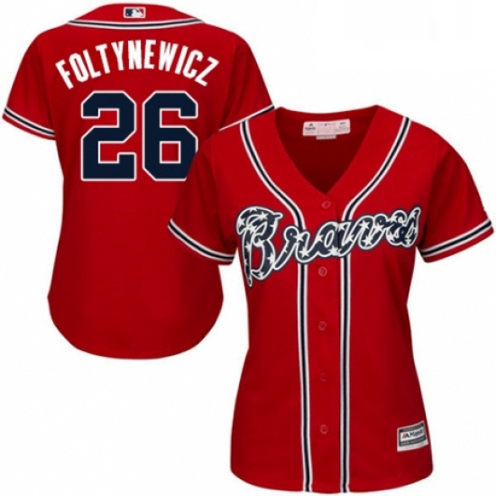 Womens Majestic Atlanta Braves 26 Mike Foltynewicz Replica Red Alternate Cool Base MLB Jersey