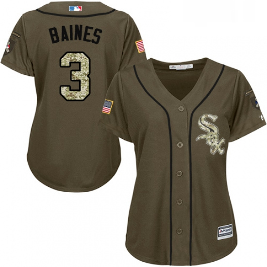 Womens Majestic Chicago White Sox 3 Harold Baines Replica Green Salute to Service MLB Jersey