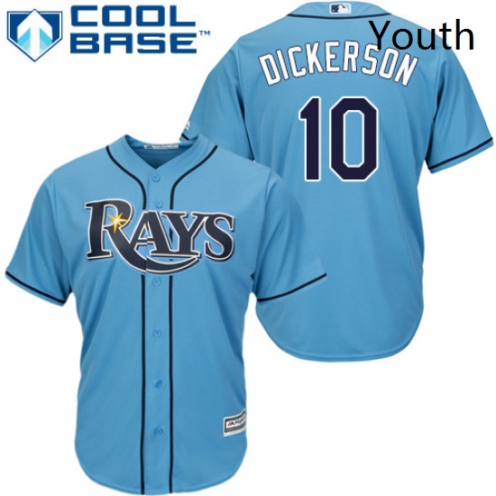 Youth Majestic Tampa Bay Rays 10 Corey Dickerson Authentic Light Blue Alternate 2 Cool Base MLB Jers