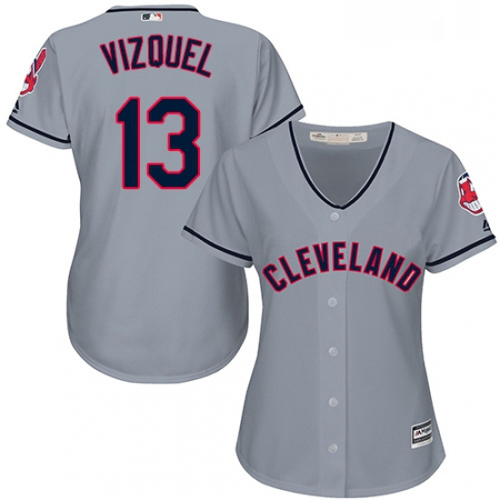 Womens Majestic Cleveland Indians 13 Omar Vizquel Authentic Grey Road Cool Base MLB Jersey