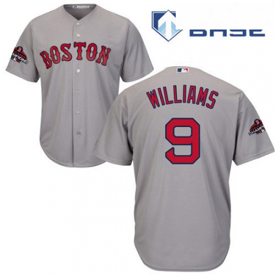 Youth Majestic Boston Red Sox 9 Ted Williams Authentic Grey Road Cool Base 2018 World Series Champio