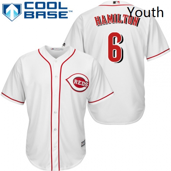 Youth Majestic Cincinnati Reds 6 Billy Hamilton Replica White Ho