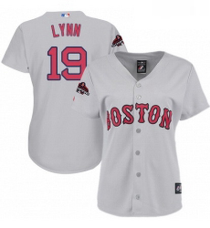 Womens Majestic Boston Red Sox 19 Fred Lynn Authentic Grey Road 2018 World Series Champions MLB Jers