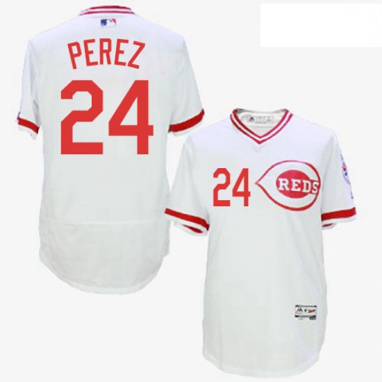 Mens Majestic Cincinnati Reds 24 Tony Perez White Flexbase Authentic Collection Cooperstown MLB Jers