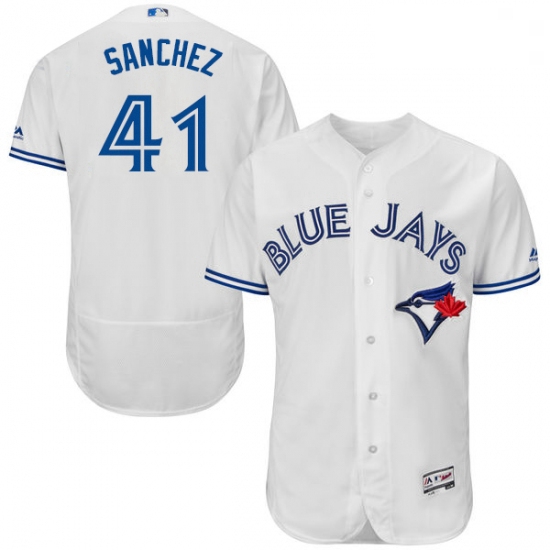 Mens Majestic Toronto Blue Jays 41 Aaron Sanchez White Home Flex Base Authentic Collection MLB Jerse