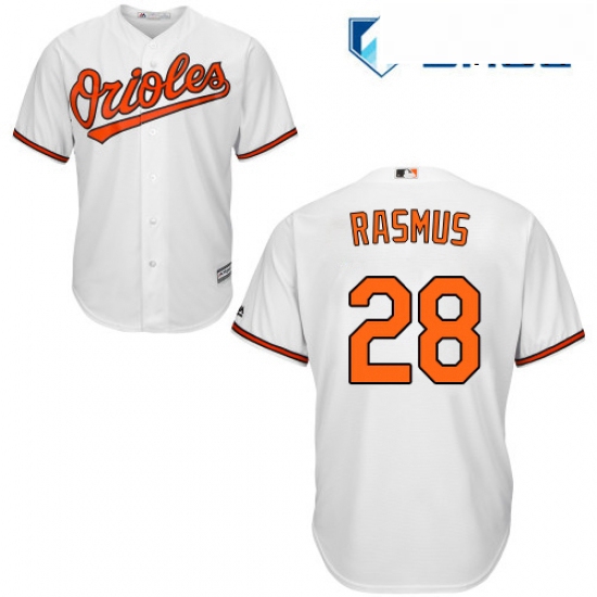 Mens Majestic Baltimore Orioles 28 Colby Rasmus Replica White Home Cool Base MLB Jersey