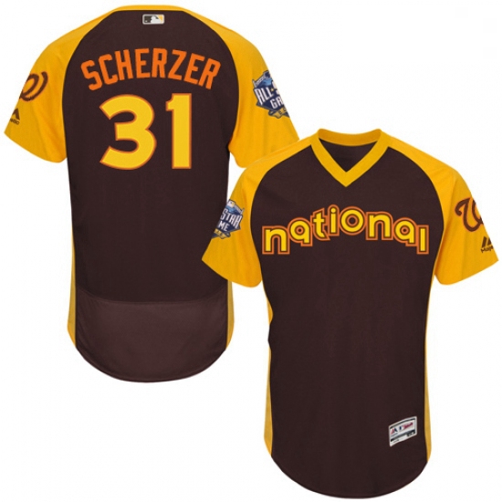 Mens Majestic Washington Nationals 31 Max Scherzer Brown 2016 All Star National League BP Authentic 