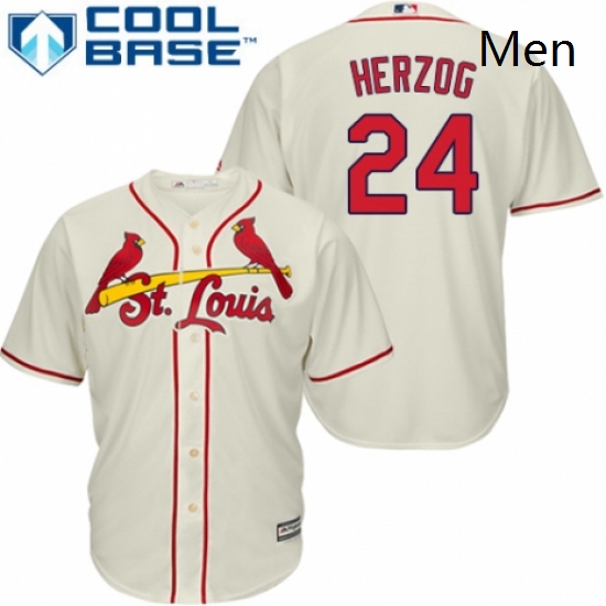 Mens Majestic St Louis Cardinals 24 Whitey Herzog Replica Cream 