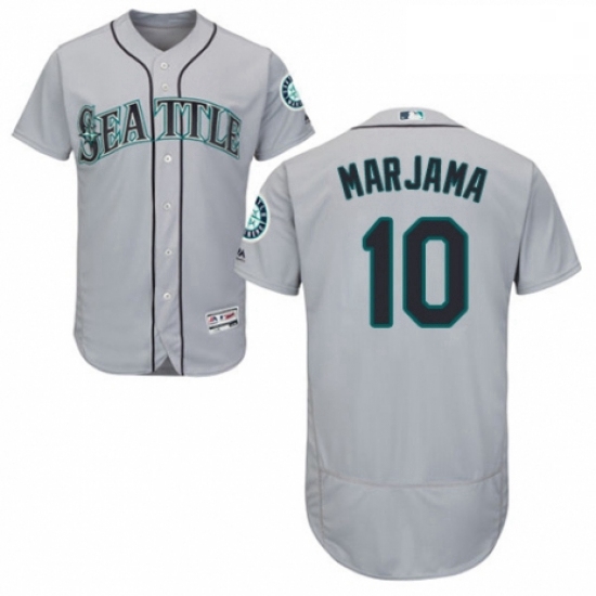 Mens Majestic Seattle Mariners 10 Mike Marjama Grey Road Flex Base Authentic Collection MLB Jersey
