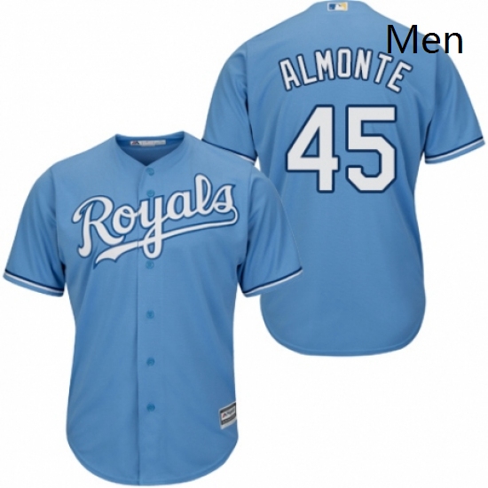 Mens Majestic Kansas City Royals 45 Abraham Almonte Replica Ligh