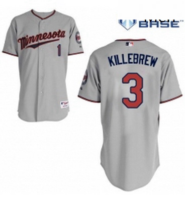 Mens Majestic Minnesota Twins 3 Harmon Killebrew Replica Grey Road Cool Base MLB Jersey