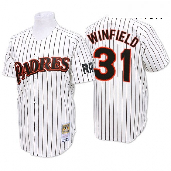 Mens Mitchell and Ness San Diego Padres 31 Dave Winfield Authentic WhiteBlue Strip Throwback MLB Jer