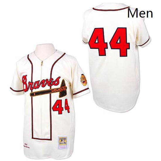 Mens Mitchell and Ness Atlanta Braves 44 Hank Aaron Authentic Wh