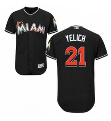 Mens Majestic Miami Marlins 21 Christian Yelich Black Alternate Flex Base Authentic Collection MLB J