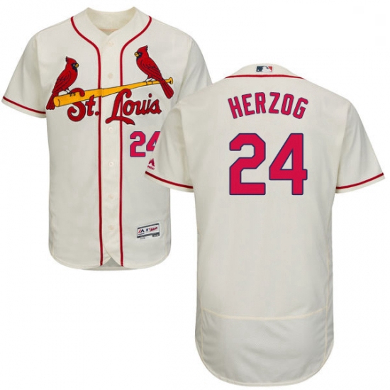 Mens Majestic St Louis Cardinals 24 Whitey Herzog Cream Alternate Flex Base Authentic Collection MLB