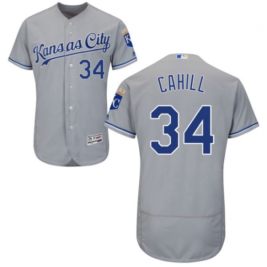 Mens Majestic Kansas City Royals 34 Trevor Cahill Grey Flexbase Authentic Collection MLB Jersey