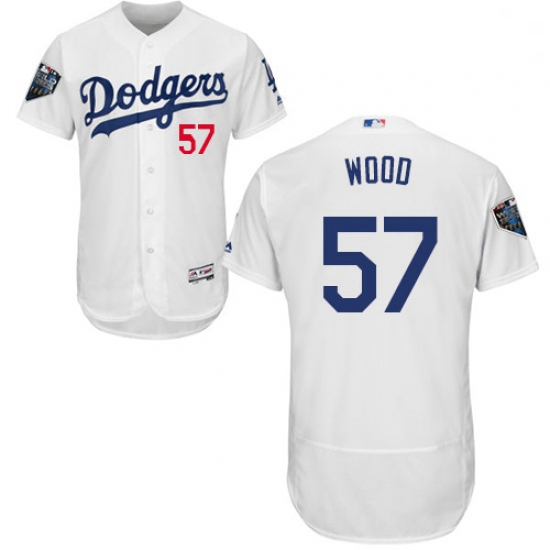 Mens Majestic Los Angeles Dodgers 57 Alex Wood White Home Flex Base Authentic Collection 2018 World 