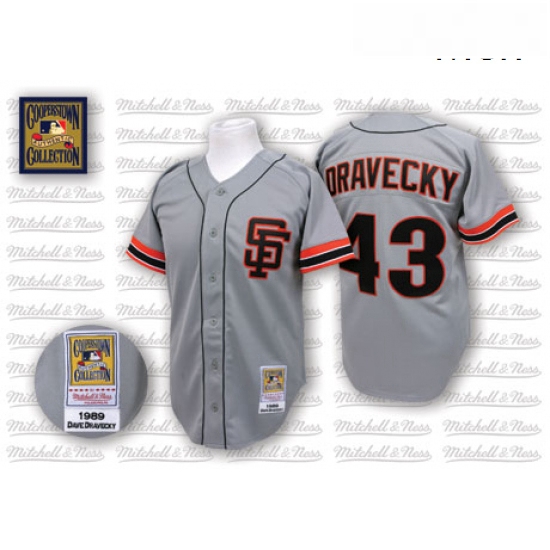 Mens Mitchell and Ness San Francisco Giants 43 Dave Dravecky Replica Grey Throwback MLB Jersey