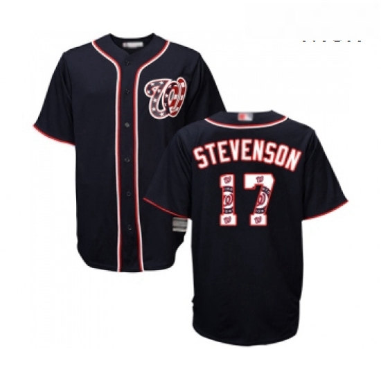 Mens Washington Nationals 17 Andrew Stevenson Authentic Navy Blue Team Logo Fashion Cool Base Baseba