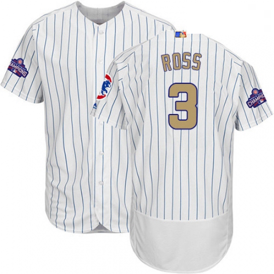 Mens Majestic Chicago Cubs 3 David Ross White 2017 Gold Program Flexbase Authentic Collection MLB Je