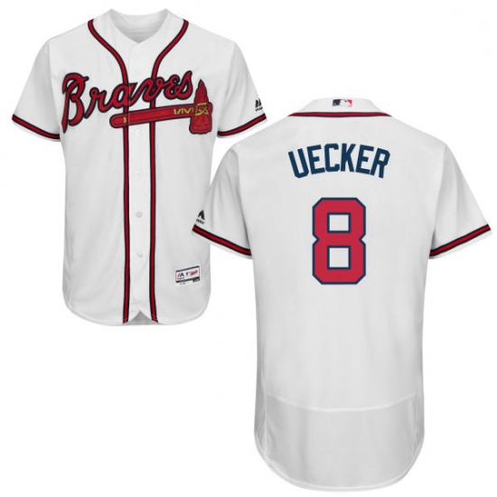 Mens Majestic Atlanta Braves 8 Bob Uecker White Home Flex Base Authentic Collection MLB Jersey