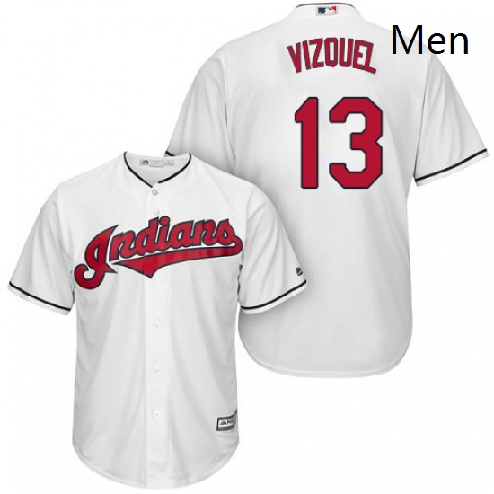 Mens Majestic Cleveland Indians 13 Omar Vizquel Replica White Home Cool Base MLB Jersey