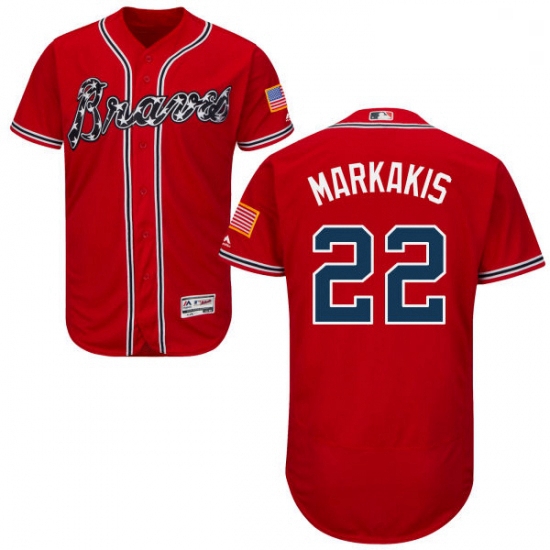 Mens Majestic Atlanta Braves 22 Nick Markakis Red Alternate Flex Base Authentic Collection MLB Jerse