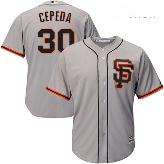 Mens Majestic San Francisco Giants 30 Orlando Cepeda Replica Grey Road 2 Cool Base MLB Jersey