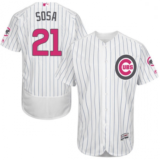 Mens Majestic Chicago Cubs 21 Sammy Sosa Authentic White 2016 Mothers Day Fashion Flex Base MLB Jers