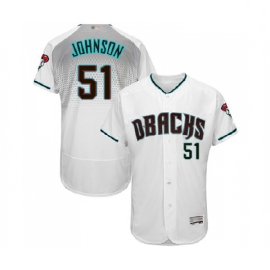 Mens Arizona Diamondbacks 51 Randy Johnson White Teal Alternate Authentic Collection Flex Base Baseb