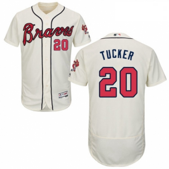 Mens Majestic Atlanta Braves 20 Preston Tucker Cream Alternate Flex Base Authentic Collection MLB Je