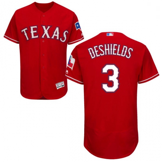 Mens Majestic Texas Rangers 3 Delino DeShields Red Alternate Flex Base Authentic Collection MLB Jers