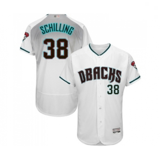 Mens Arizona Diamondbacks 38 Curt Schilling White Teal Alternate Authentic Collection Flex Base Base