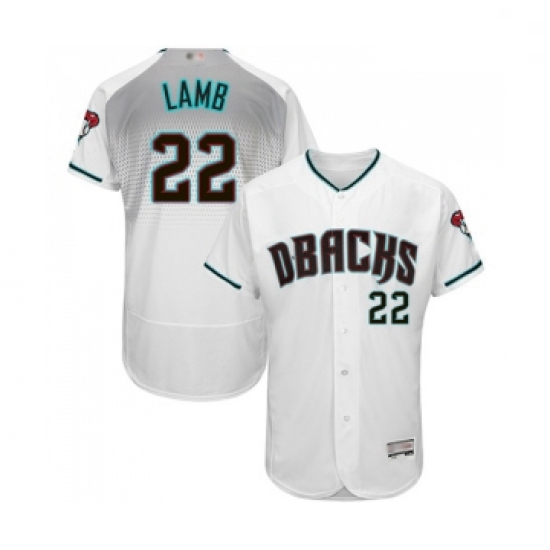 Mens Arizona Diamondbacks 22 Jake Lamb White Teal Alternate Authentic Collection Flex Base Baseball 