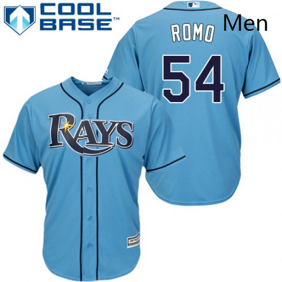 Mens Majestic Tampa Bay Rays 54 Sergio Romo Replica Light Blue Alternate 2 Cool Base MLB Jersey