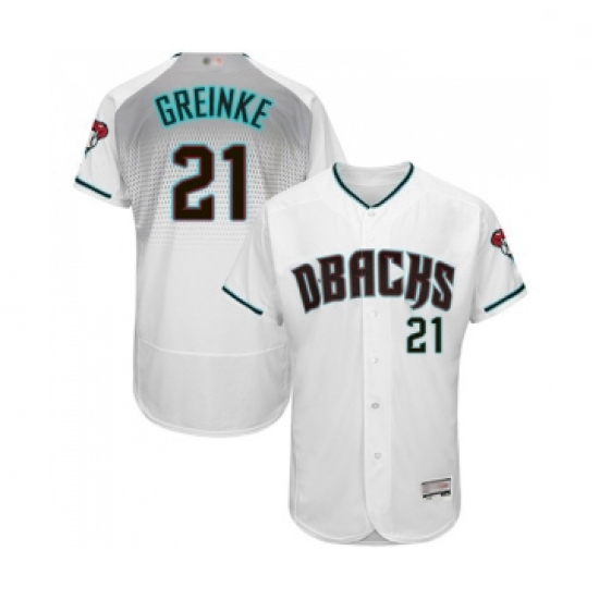 Mens Arizona Diamondbacks 21 Zack Greinke White Teal Alternate Authentic Collection Flex Base Baseba