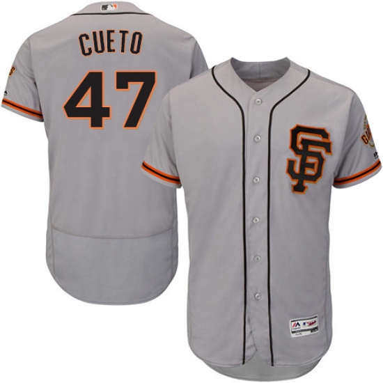 Mens Majestic San Francisco Giants 47 Johnny Cueto Grey Alternate Flex Base Authentic Collection MLB