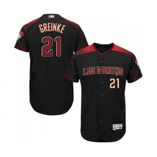 Mens Arizona Diamondbacks 21 Zack Greinke Black Alternate Authentic Collection Flex Base Baseball Je