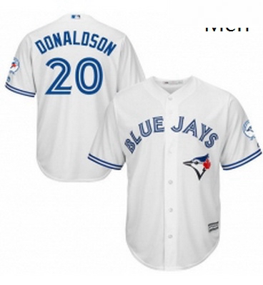 Mens Majestic Toronto Blue Jays 20 Josh Donaldson Replica White Home 40th Anniversary Patch MLB Jers