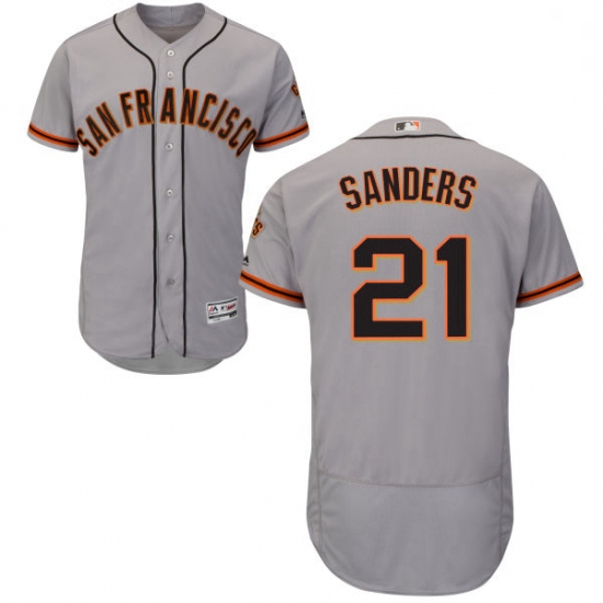 Mens Majestic San Francisco Giants 21 Deion Sanders Grey Road Flex Base Authentic Collection MLB Jer