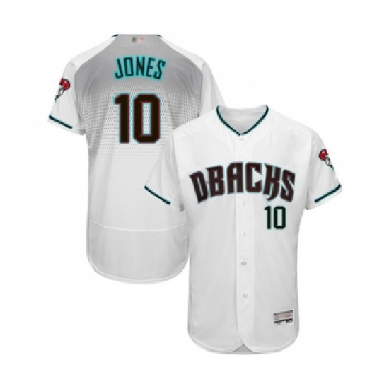 Mens Arizona Diamondbacks 10 Adam Jones White Teal Alternate Authentic Collection Flex Base Baseball