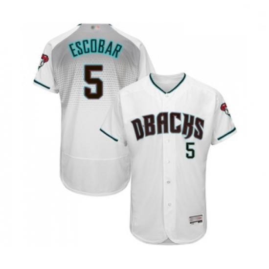 Mens Arizona Diamondbacks 5 Eduardo Escobar White Teal Alternate Authentic Collection Flex Base Base