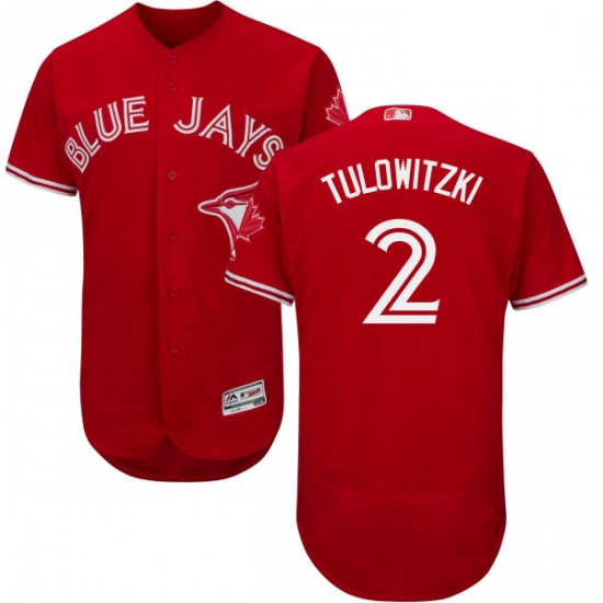 Mens Majestic Toronto Blue Jays 2 Troy Tulowitzki Scarlet Flexbase Authentic Collection Alternate ML