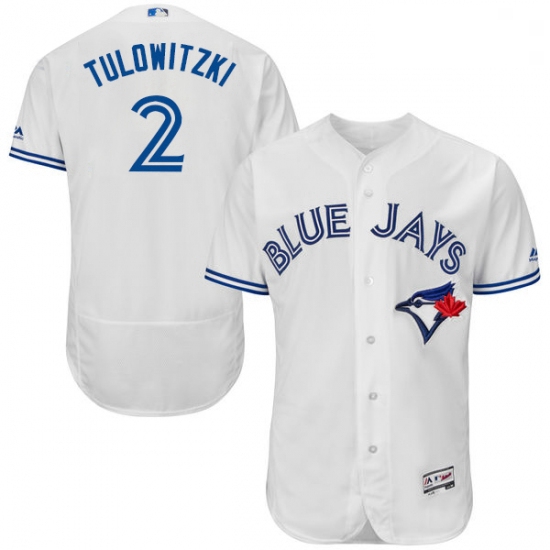 Mens Majestic Toronto Blue Jays 2 Troy Tulowitzki White Home Flex Base Authentic Collection MLB Jers