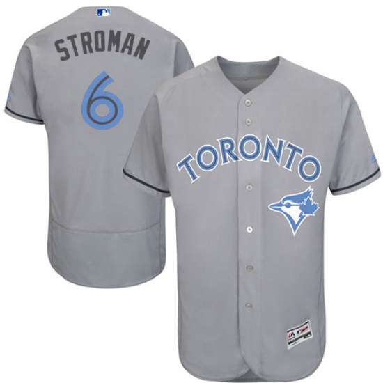 Mens Majestic Toronto Blue Jays 6 Marcus Stroman Authentic Gray 2016 Fathers Day Fashion Flex Base M