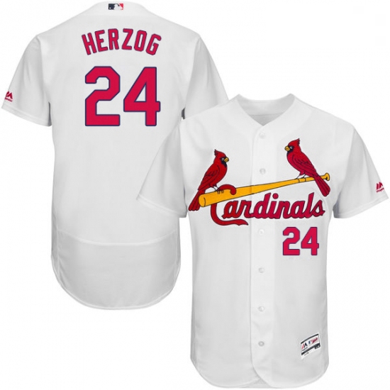 Mens Majestic St Louis Cardinals 24 Whitey Herzog White Home Flex Base Authentic Collection MLB Jers