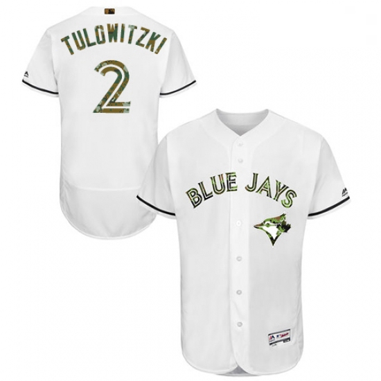 Mens Majestic Toronto Blue Jays 2 Troy Tulowitzki Authentic White 2016 Memorial Day Fashion Flex Bas