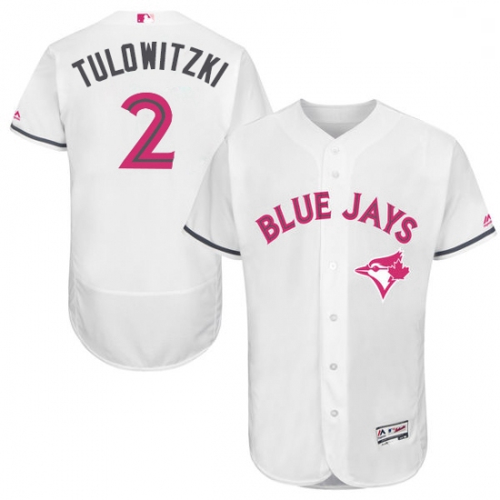 Mens Majestic Toronto Blue Jays 2 Troy Tulowitzki Authentic White 2016 Mothers Day Fashion Flex Base